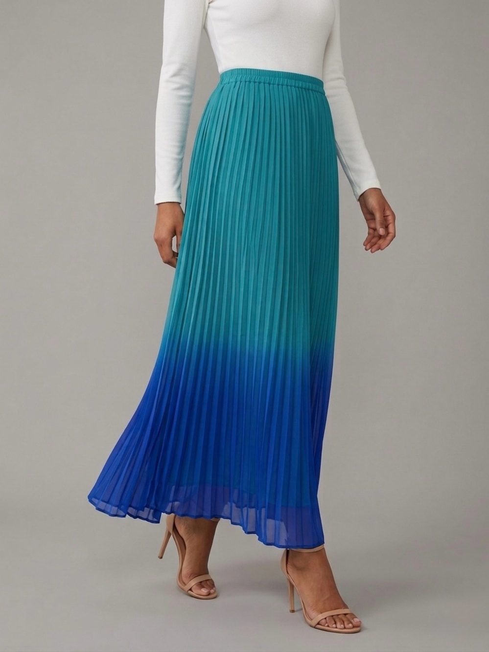 Mix Nouveau Y2K Teal Blue Ombre Knife Pleated Maxi Skirt Size M Vintage 2000s - Picture 4 of 11
